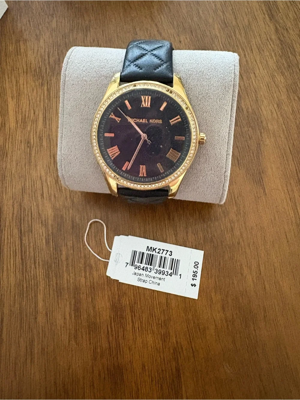 Michael Kors Gold-Tone Case with Black Dial and Black Leather Strap